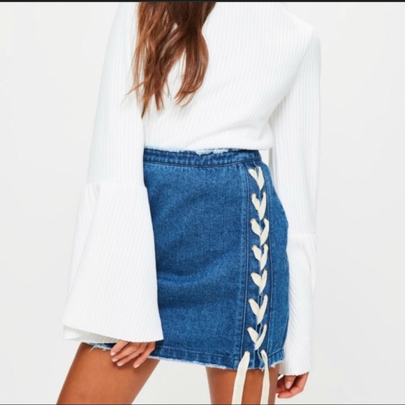 Missguided Dresses & Skirts - Missguided Denim Lace Up Mini Skirt